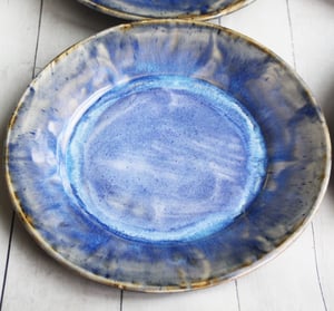 Image of Handcrafted Rustic Swirling Blue Dinner Plates, Set of Six Pottery Dinnerware Made in USA
