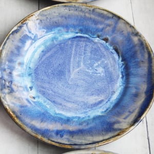 Image of Handcrafted Rustic Swirling Blue Dinner Plates, Set of Six Pottery Dinnerware Made in USA