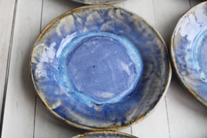 Image of Handcrafted Rustic Swirling Blue Dinner Plates, Set of Six Pottery Dinnerware Made in USA