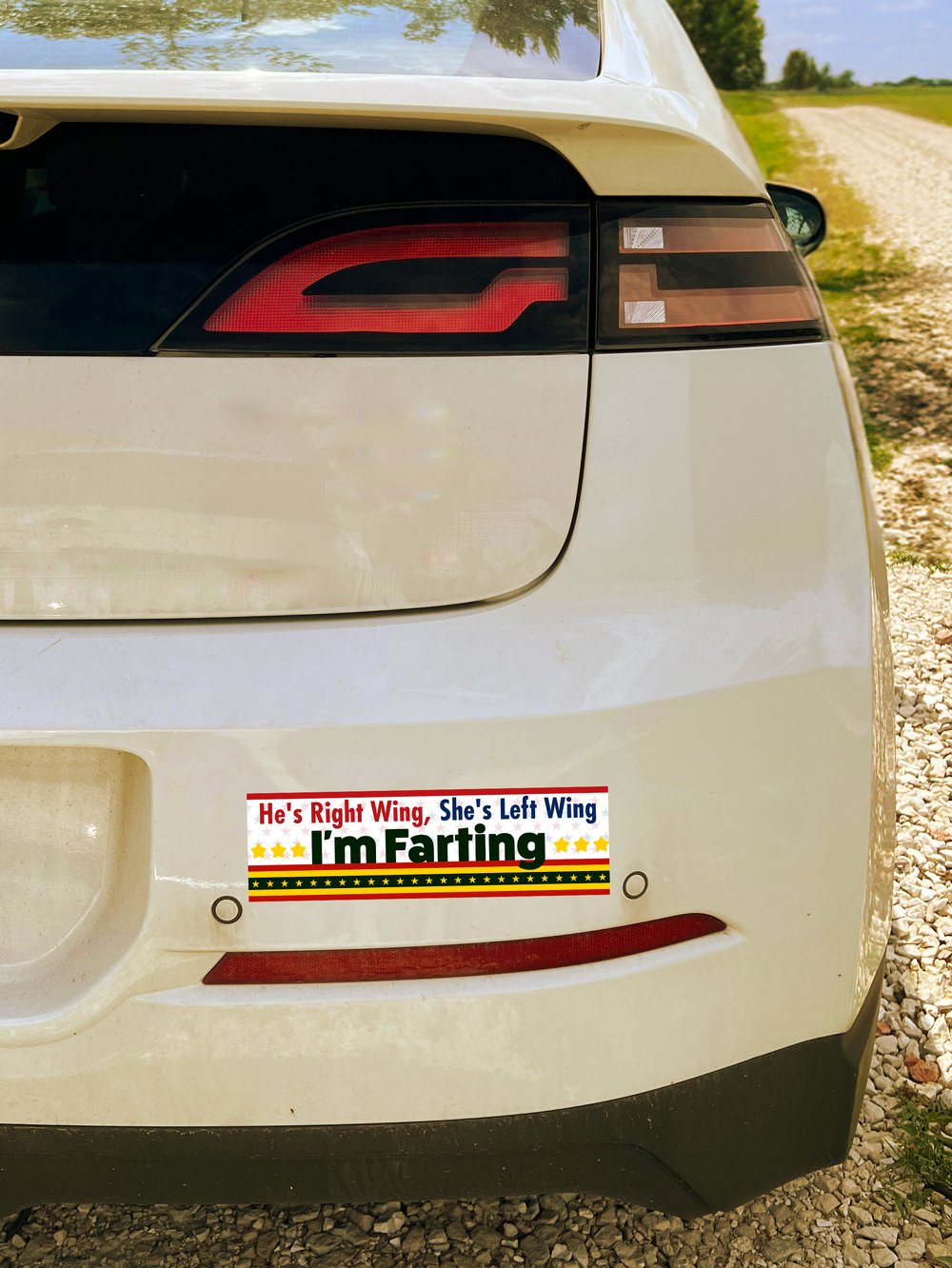 Image of He's Right Wing, She's Left Wing, I'm Farting Bumper Sticker - Funny Political Humor Car Decal