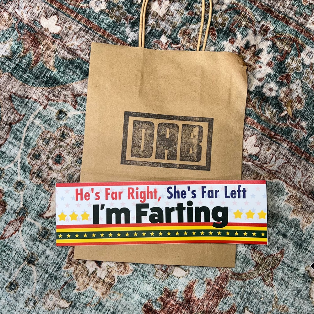 Image of He's Right Wing, She's Left Wing, I'm Farting Bumper Sticker - Funny Political Humor Car Decal