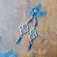 Image 6 of Art Nouveau Peacock Earrings in Purple & Antique Silver, Pierced or Clip On