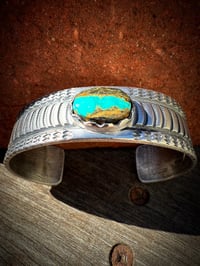 Image 3 of WL&A Handmade Ingot Old Style Blue Royston Ribbon Waves Cuff - Size 7" to 7.5" Wrist 