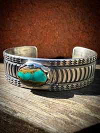 Image 1 of WL&A Handmade Ingot Old Style Blue Royston Ribbon Waves Cuff - Size 7" to 7.5" Wrist 
