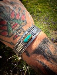 Image 5 of WL&A Handmade Ingot Old Style Blue Royston Ribbon Waves Cuff - Size 7" to 7.5" Wrist 