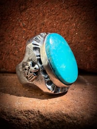 Image 1 of WL&A Handmade Blue Royston Thunderbird Heavy Signet Ring - Size 11.5