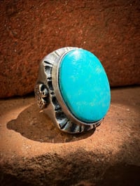 Image 3 of WL&A Handmade Blue Royston Thunderbird Heavy Signet Ring - Size 11.5