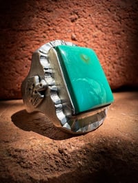 Image 1 of WL&A Handmade Forest Green Royston Thunderbird Heavy Signet Ring - Size 12