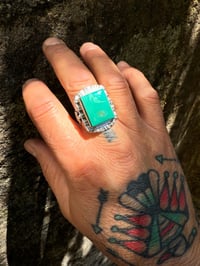 Image 4 of WL&A Handmade Forest Green Royston Thunderbird Heavy Signet Ring - Size 12