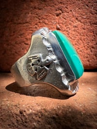 Image 3 of WL&A Handmade Forest Green Royston Thunderbird Heavy Signet Ring - Size 12