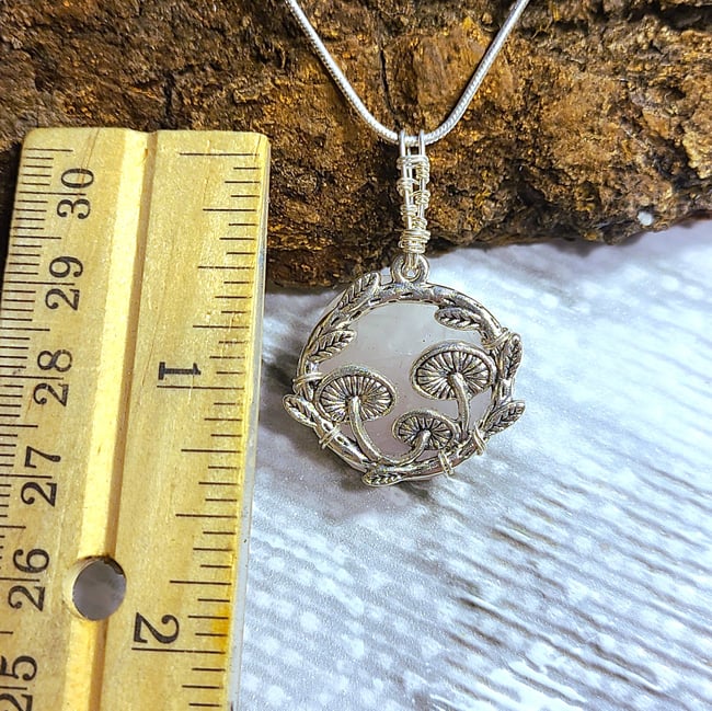 Rose Quartz & Sterling Silver Mushroom Forest Necklace