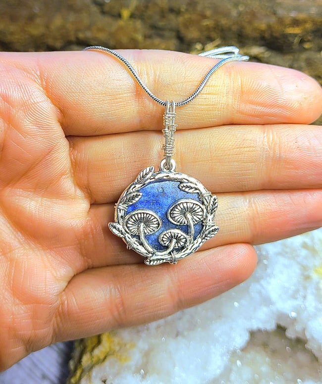 Lapis Lazili & Sterling Silver Mushroom Forest Necklace