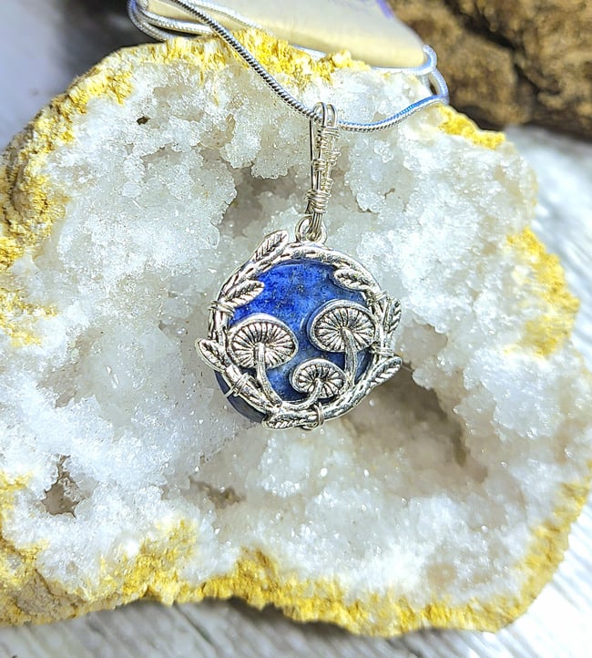 Lapis Lazili & Sterling Silver Mushroom Forest Necklace