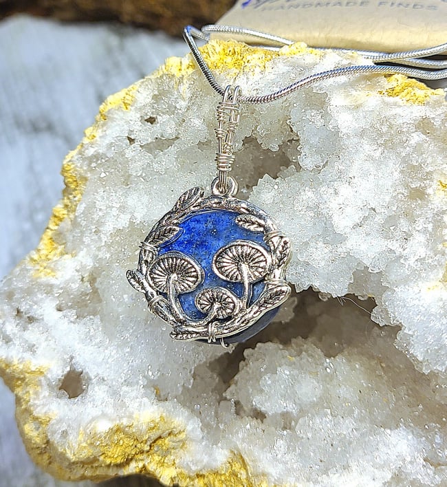 Lapis Lazili & Sterling Silver Mushroom Forest Necklace