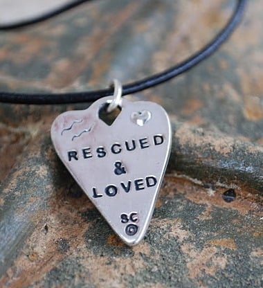 Image of For You and Your DOG!  "Rescued & Loved" Pewter Charm!