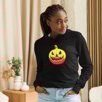 Image 9 of Long Sleeve Hoodie Tee (Adult M/F) - Jack O Lantern Vintage Red-Yellow