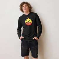 Image 14 of Long Sleeve Hoodie Tee (Adult M/F) - Jack O Lantern Vintage Red-Yellow