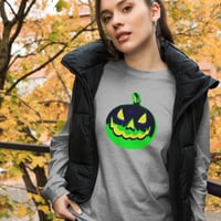 Image 5 of Long Sleeve Tee (Adult M/F) - Jack O Lantern Vintage Green-Black
