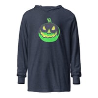 Image 15 of Long Sleeve Hoodie Tee (Adult M/F) - Vintage Jack O Lantern Green-BLK