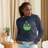 Image 13 of Long Sleeve Hoodie Tee (Adult M/F) - Vintage Jack O Lantern Green-BLK