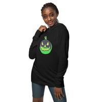 Image 3 of Long Sleeve Hoodie Tee (Adult M/F) - Vintage Jack O Lantern Green-BLK