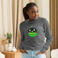 Image 4 of Long Sleeve Hoodie Tee (Adult M/F) - Vintage Jack O Lantern Green-BLK