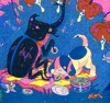 Puppy with Beetle and Bleeding Hearts Risograph