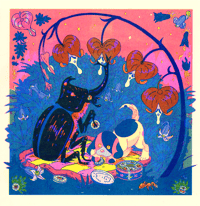Image 2 of Puppy with Beetle and Bleeding Hearts Risograph