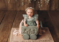 Image 2 of Baby Wagon with Crochet Flowers in Olive Green