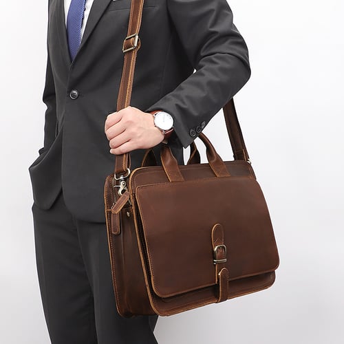 Image of Handcrafted Antique Style Top Grain Leather Mens Briefcase Messenger Bag Laptop Bag 6020