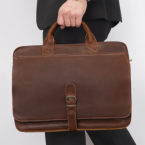Image of Handcrafted Antique Style Top Grain Leather Mens Briefcase Messenger Bag Laptop Bag 6020