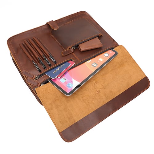 Image of Handcrafted Antique Style Top Grain Leather Mens Briefcase Messenger Bag Laptop Bag 6020