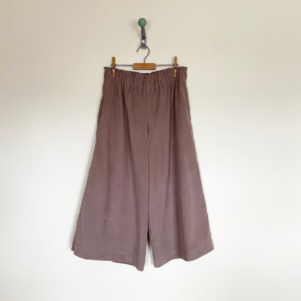 Image of Corduroy Ruched Waist Wide Leg Trousers