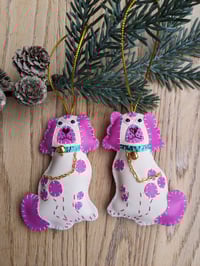 Image 1 of Staffordshire Spaniel Wally Dog Christmas Decorations - Pink
