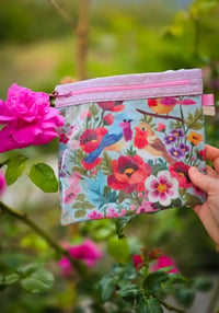 Image 1 of ⭐  Petites Trousses à paillettes "Oiseaux sur nid de fleurs"
