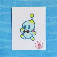 Cheese the Chao Linocut Print - 4.25" x 5.5"