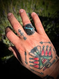 Image 5 of WL&A Handmade Viking Ribbon Thunderbird Heavy Signet Ring - Size 10