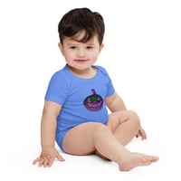 Image 5 of Baby Short Sleeve Onesie - Jack O Lantern Retro Purple Glow
