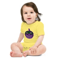 Image 7 of Baby Short Sleeve Onesie - Jack O Lantern Retro Purple Glow