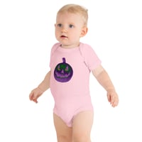 Image 9 of Baby Short Sleeve Onesie - Jack O Lantern Retro Purple Glow