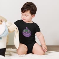 Image 1 of Baby Short Sleeve Onesie - Jack O Lantern Retro Purple Glow