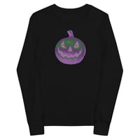 Image 6 of Youth Long Sleeve Tee - Jack O Lantern Retro Purple Glow