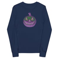 Image 9 of Youth Long Sleeve Tee - Jack O Lantern Retro Purple Glow