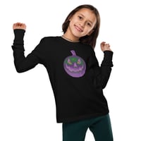Image 4 of Youth Long Sleeve Tee - Jack O Lantern Retro Purple Glow