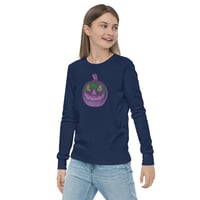 Image 8 of Youth Long Sleeve Tee - Jack O Lantern Retro Purple Glow