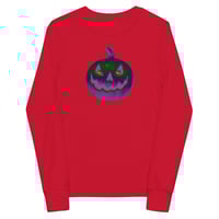 Image 12 of Youth Long Sleeve Tee - Jack O Lantern Retro Purple Glow