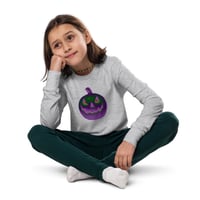 Image 2 of Youth Long Sleeve Tee - Jack O Lantern Retro Purple Glow
