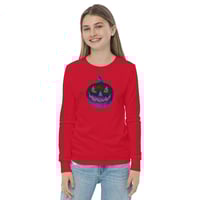 Image 11 of Youth Long Sleeve Tee - Jack O Lantern Retro Purple Glow