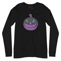 Image 18 of Long Sleeve Tee (Adult M/F) - Jack O Lantern Retro Purple Glow