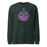 Image 1 of Long Sleeve Tee (Adult M/F) - Jack O Lantern Retro Purple Glow
